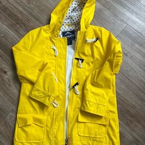 Yellow Hooded Raincoat with Polka Dot Lining